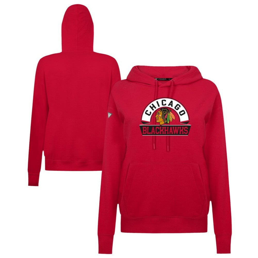 Chicago Blackhawks Levelwear Women's Adorn Banner Arch Pullover Hoodie - Red Hoodies