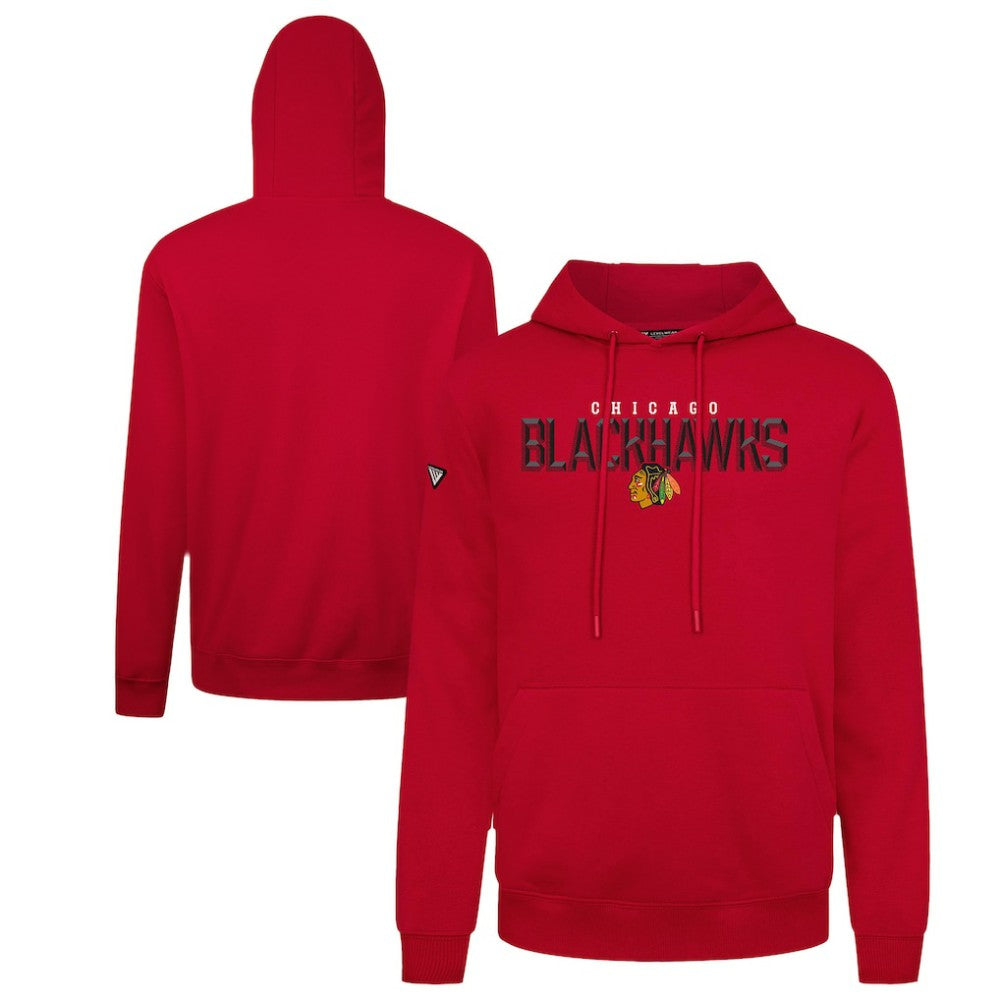 Chicago Blackhawks Levelwear Podium Carve Pullover Hoodie - Red Hoodies