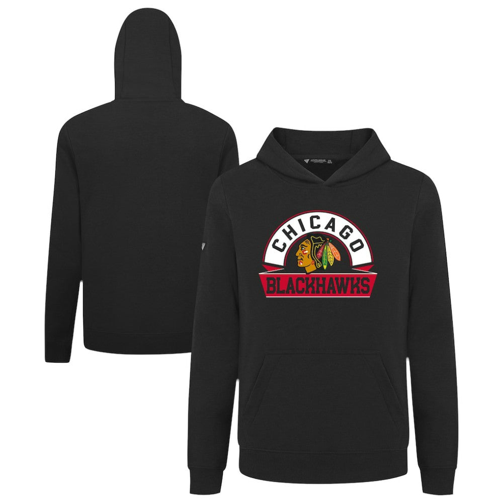 Chicago Blackhawks Levelwear Youth Podium Banner Arch Pullover Hoodie - Black Hoodies