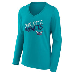 Charlotte Hornets Women's Hustle Custom Long Sleeve V-Neck T-Shirt - Teal for sale