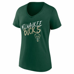 Milwaukee Bucks Women's Hustle Custom V-Neck T-Shirt - Hunter Green shop