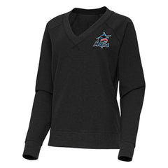 Miami Marlins Antigua Women's Varsity Tri-Blend V-Neck Long Sleeve T-Shirt Heather Black