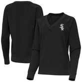 Chicago White Sox Antigua Women's Varsity Tri-Blend V-Neck Long Sleeve T-Shirt Heather Black
