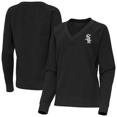 Chicago White Sox Antigua Women's Varsity Tri-Blend V-Neck Long Sleeve T-Shirt Heather Black