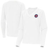 Chicago Cubs Antigua Women's Varsity Tri-Blend V-Neck Long Sleeve T-Shirt White