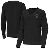 Colorado Rockies Antigua Women's Varsity Tri-Blend V-Neck Long Sleeve T-Shirt Heather Black