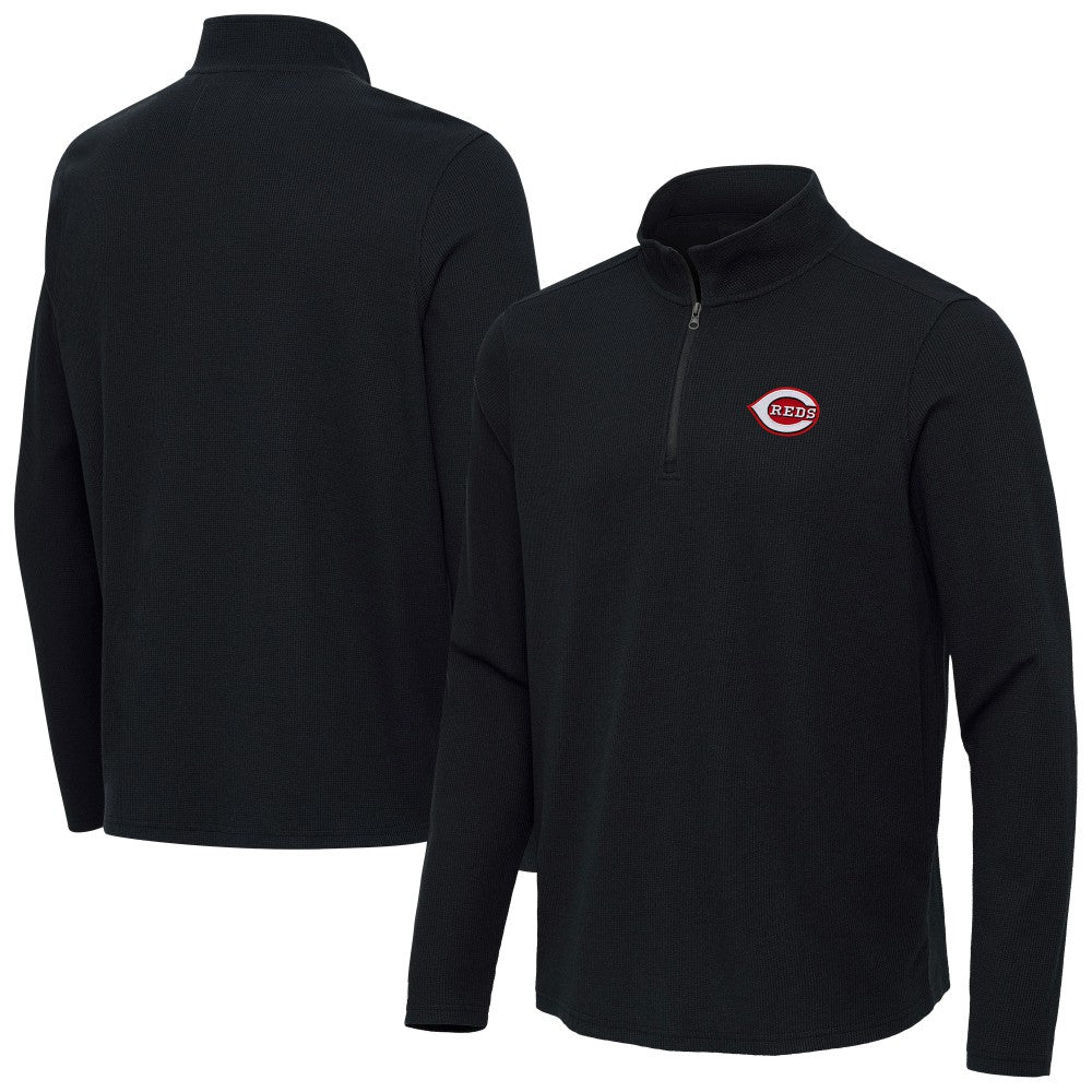 Cincinnati Reds Antigua Sync Tri-Blend Quarter-Zip Pullover Heather Black