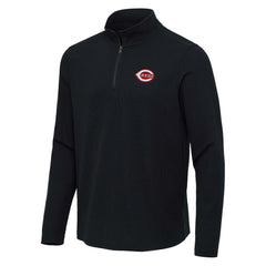 Cincinnati Reds Antigua Sync Tri-Blend Quarter-Zip Pullover Heather Black