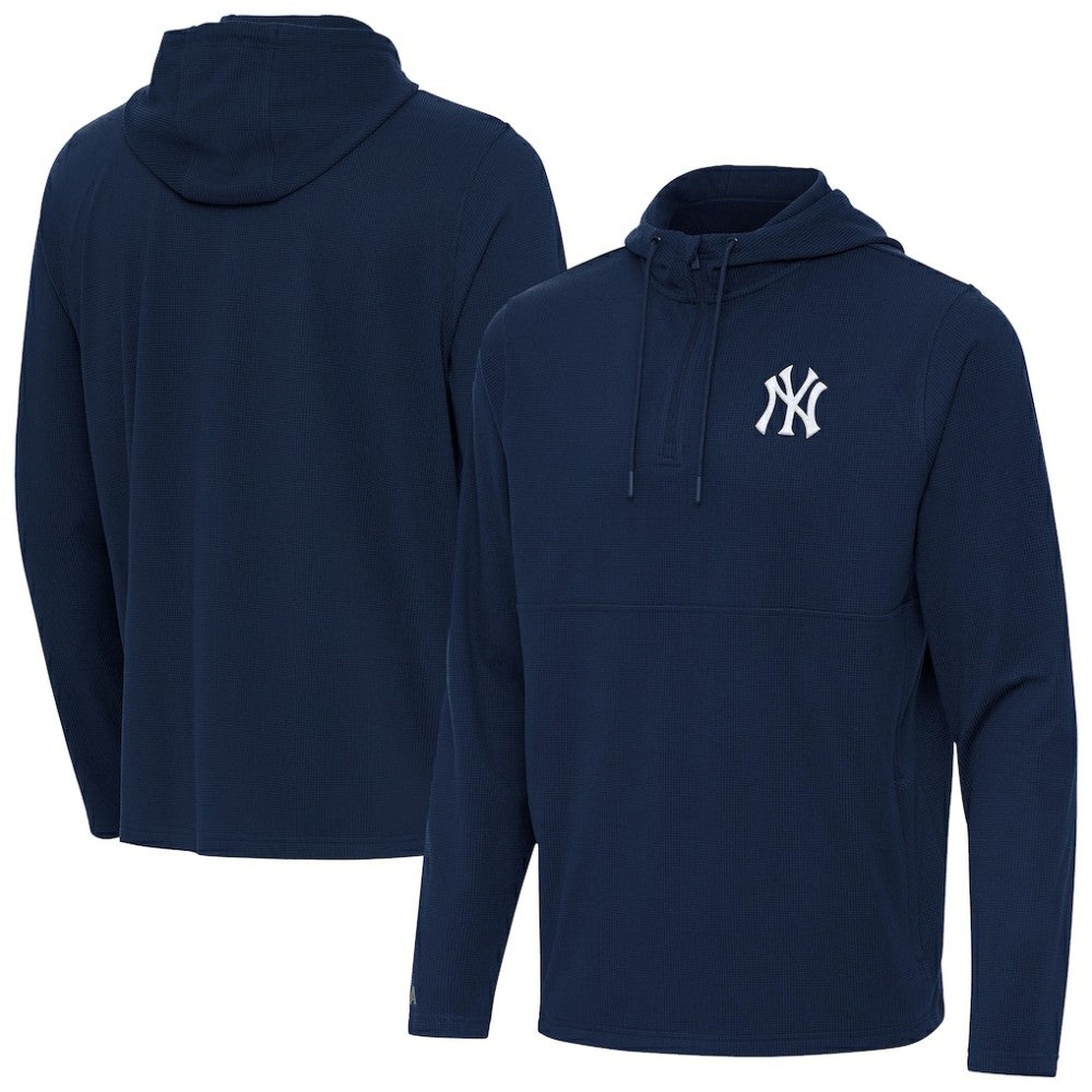 New York Yankees Antigua Connected Quarter-Zip Pullover Hoodie Navy