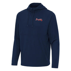 Atlanta Braves Antigua Connected Quarter-Zip Pullover Hoodie Navy