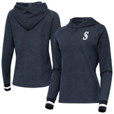 Seattle Mariners Antigua Women's Trek Pullover Hoodie Heather Navy