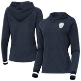 Milwaukee Brewers Antigua Women's Trek Pullover Hoodie Heather Navy