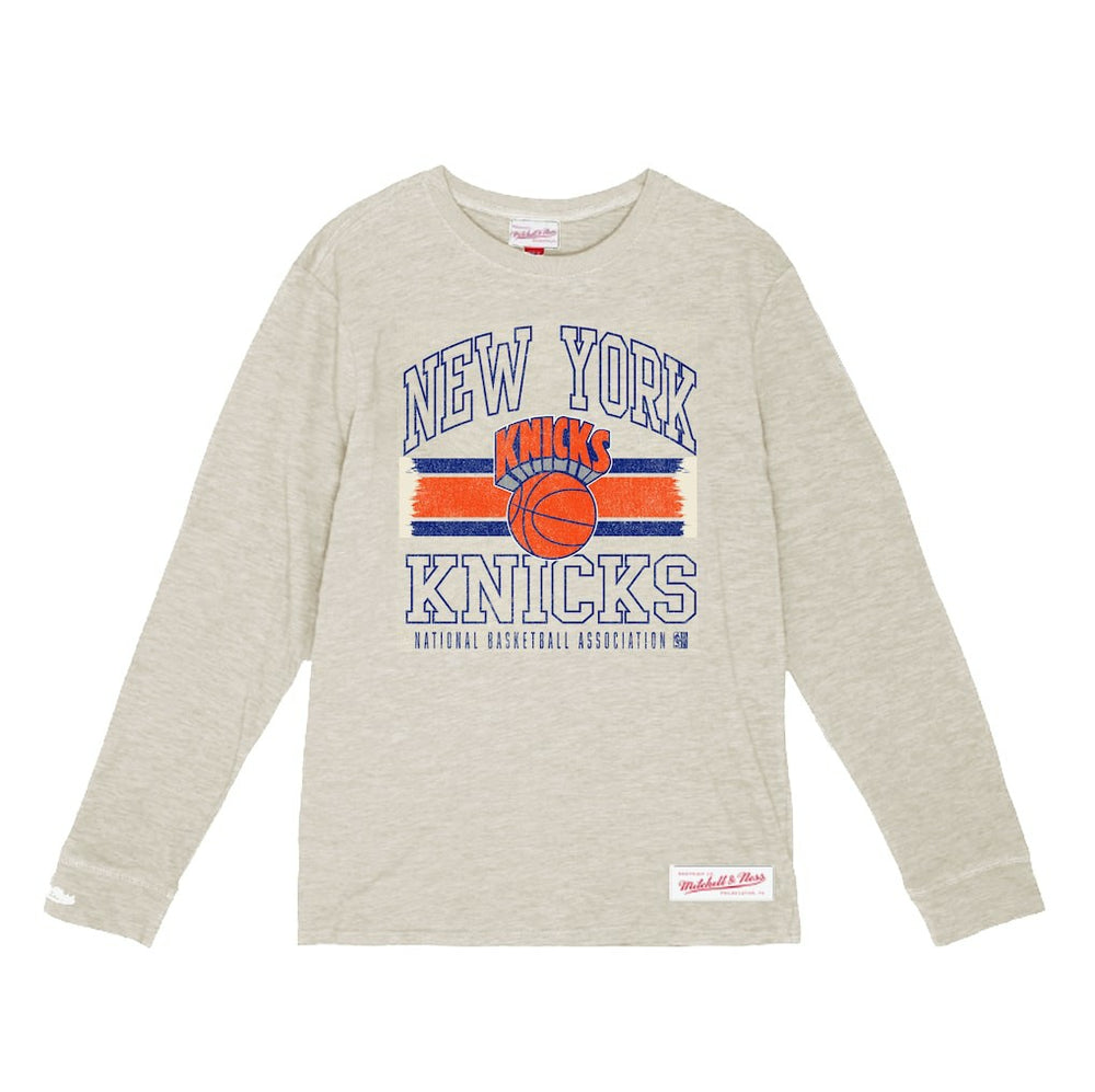 New York Knicks Striped Logo Lockup Premium T-Shirt - Cream outlet
