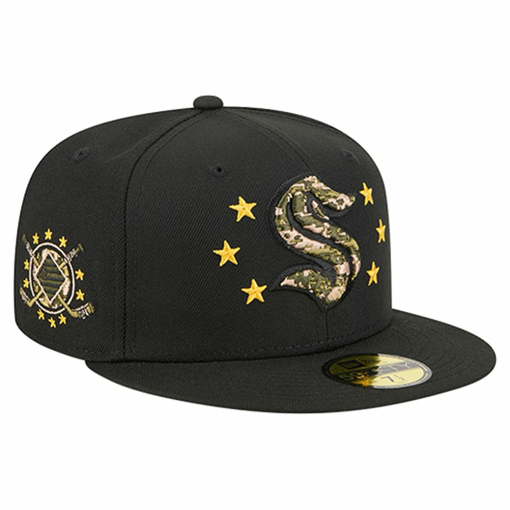 Seattle Kraken New Era Military Appreciation Digital Camo Stars 59FIFTY Fitted Hat - Black Hats