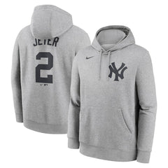 Derek Jeter New York Yankees Player Name & Number Club Fleece Pullover Hoodie Heather Gray