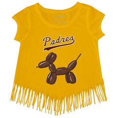 San Diego Padres Tiny Turnip Girls Youth Balloon Dog Fringe T-Shirt Gold