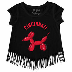 Cincinnati Reds Tiny Turnip Girls Youth Balloon Dog Fringe T-Shirt Black