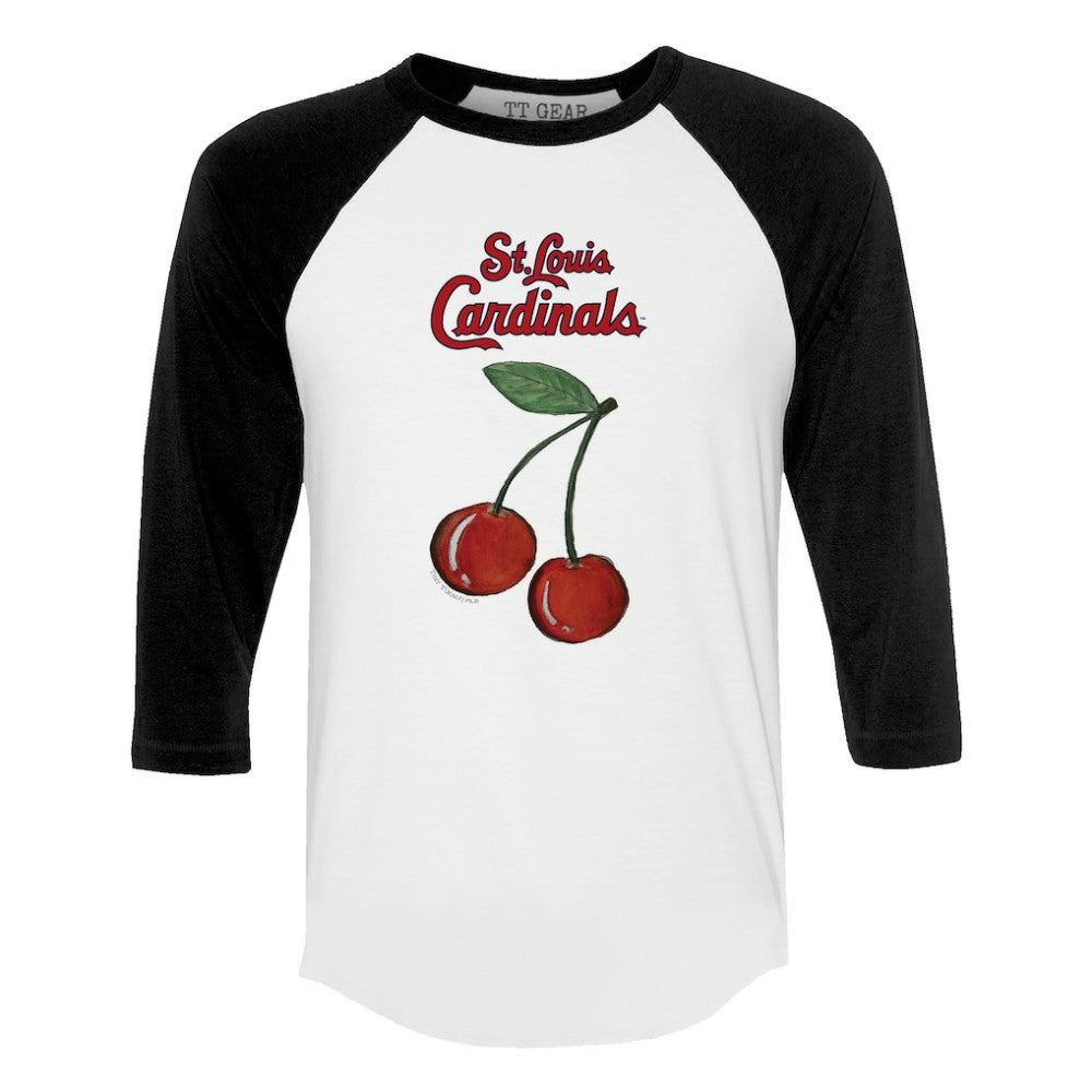 St. Louis Cardinals Tiny Turnip Women's Cherries 3/4-Sleeve Raglan Baseball T-Shirt White