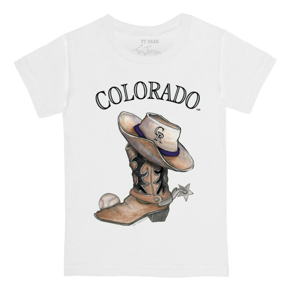 Colorado Rockies Tiny Turnip Youth Cowboy Boot T-Shirt White