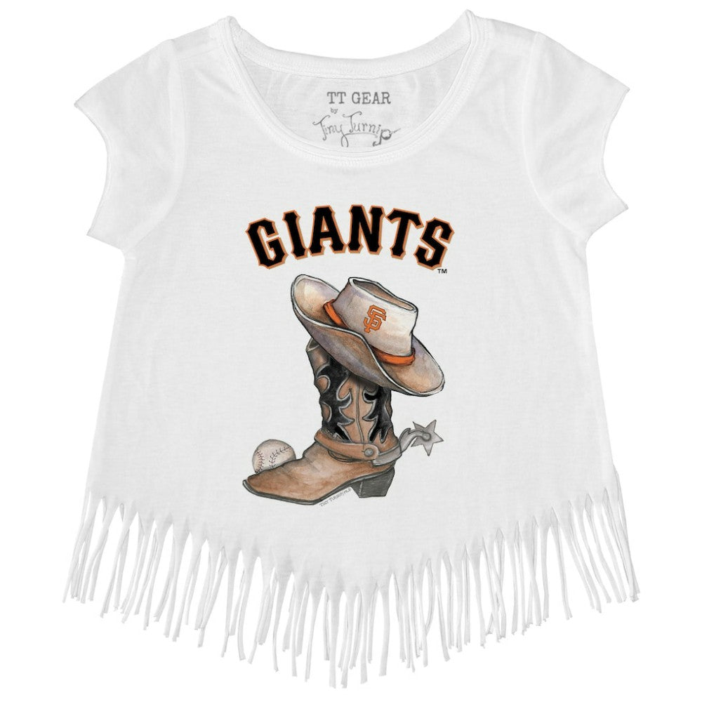 San Francisco Giants Tiny Turnip Girls Youth Cowboy Boot Fringe T-Shirt White
