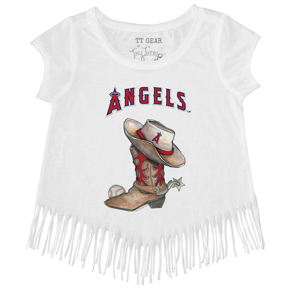 Los Angeles Angels Tiny Turnip Girls Youth Cowboy Boot Fringe T-Shirt White