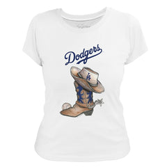 Los Angeles Dodgers Tiny Turnip Women's Cowboy Boot T-Shirt White
