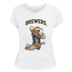 Milwaukee Brewers Tiny Turnip Women's Cowboy Boot T-Shirt White