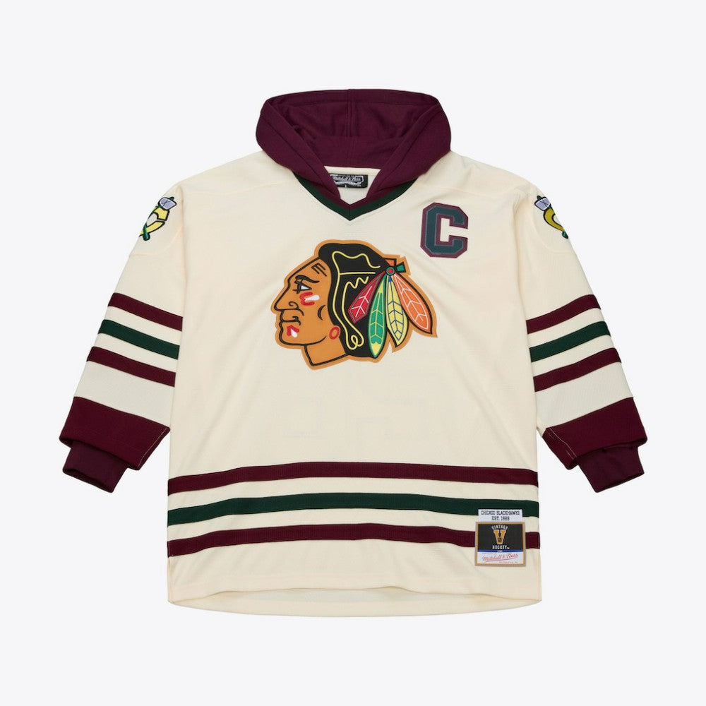 Chicago Blackhawks Mitchell & Ness x Just Don Jersey Hoodie - Cream Jerseys