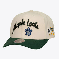 Toronto Maple Leafs Mitchell & Ness x Just Don Wave Script Pro Strapback Hat - Cream/Green Hats