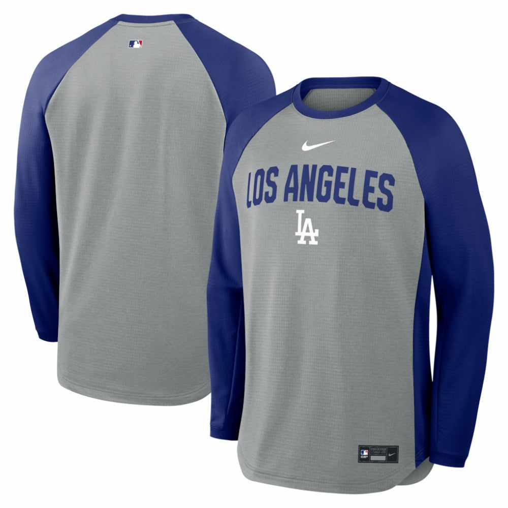 Los Angeles Dodgers Authentic Collection Raglan Dri-FIT Sweatshirt Heather Charcoal