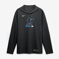 Miami Marlins Authentic Collection Dri-FIT Long Sleeve Hooded T-Shirt Black