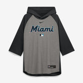 Miami Marlins Authentic Collection Flux Dri-FIT Raglan 3/4-Sleeve Hooded T-Shirt Gray