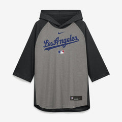 Los Angeles Dodgers Authentic Collection Flux Dri-FIT Raglan 3/4-Sleeve Hooded T-Shirt Gray