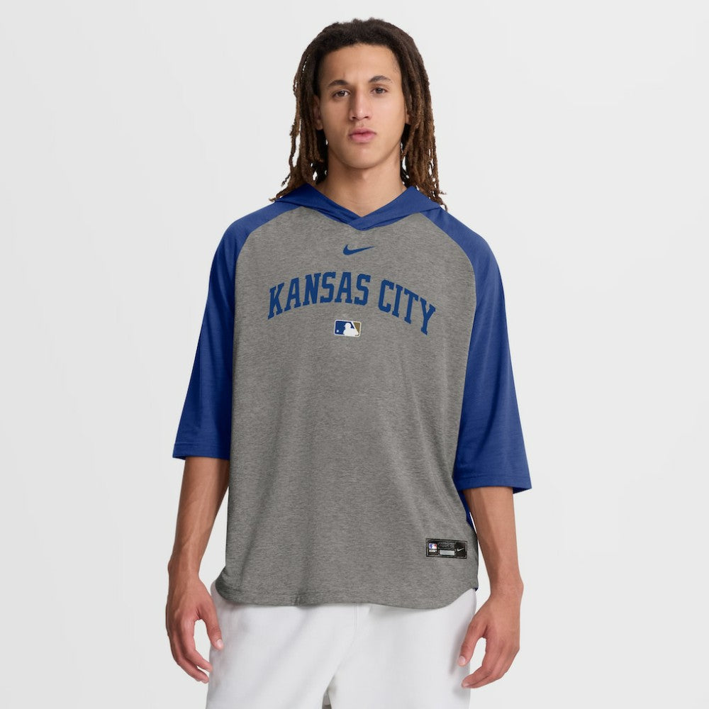 Kansas City Royals Authentic Collection Flux Dri-FIT Raglan 3/4-Sleeve Hooded T-Shirt Gray