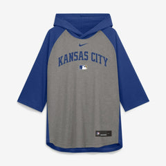 Kansas City Royals Authentic Collection Flux Dri-FIT Raglan 3/4-Sleeve Hooded T-Shirt Gray