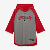 Cincinnati Reds Authentic Collection Flux Dri-FIT Raglan 3/4-Sleeve Hooded T-Shirt Gray