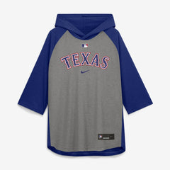Texas Rangers Authentic Collection Flux Dri-FIT Raglan 3/4-Sleeve Hooded T-Shirt Gray