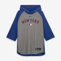 New York Mets Authentic Collection Flux Dri-FIT Raglan 3/4-Sleeve Hooded T-Shirt Gray