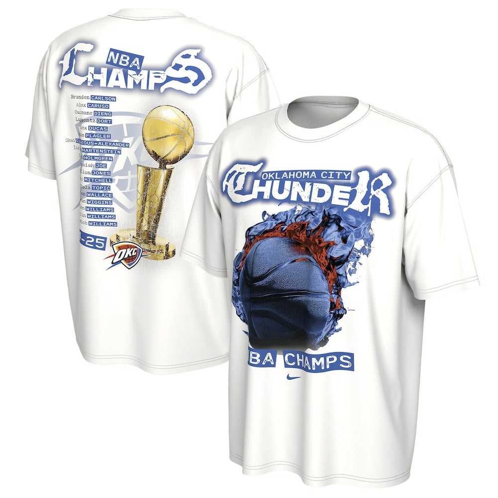 Oklahoma City Thunder Unisex 2025 NBA Finals Champions Celebration Parade Roster T-Shirt - White outlet