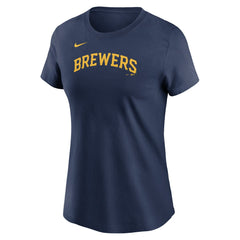 Jackson Chourio Milwaukee Brewers Women's Cooperstown Collection Fuse Name & Number T-Shirt Navy