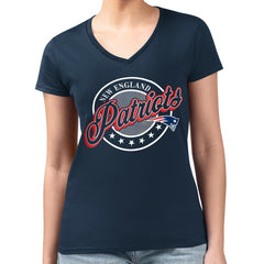 New England Patriots G-III 4Her by Carl Banks Women's Super-Slim Fit Lightweight Pinstripe Circle V-Neck T-Shirt - Navy for sale