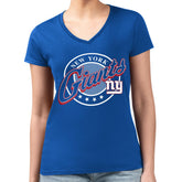 New York Giants G-III 4Her by Carl Banks Women's Super-Slim Fit Lightweight Pinstripe Circle V-Neck T-Shirt - Royal outlet