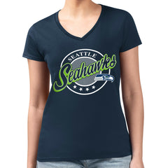 Seattle Seahawks G-III 4Her by Carl Banks Women's Super-Slim Fit Lightweight Pinstripe Circle V-Neck T-Shirt - Navy online