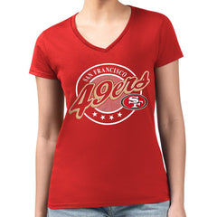 San Francisco 49ers G-III 4Her by Carl Banks Women's Super-Slim Fit Lightweight Pinstripe Circle V-Neck T-Shirt - Scarlet sale