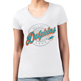 Miami Dolphins G-III 4Her by Carl Banks Women's Super-Slim Fit Lightweight Pinstripe Circle V-Neck T-Shirt - White outlet