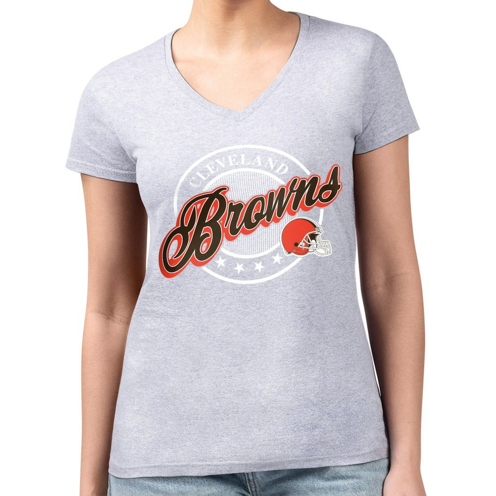 Cleveland Browns G-III 4Her by Carl Banks Women's Super-Slim Fit Lightweight Pinstripe Circle V-Neck T-Shirt - Gray online