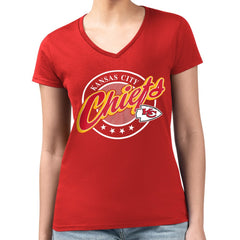 Kansas City Chiefs G-III 4Her by Carl Banks Women's Super-Slim Fit Lightweight Pinstripe Circle V-Neck T-Shirt - Red outlet