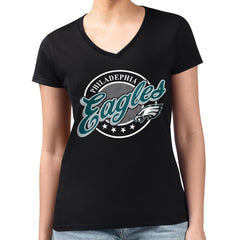 Philadelphia Eagles G-III 4Her by Carl Banks Women's Super-Slim Fit Lightweight Pinstripe Circle V-Neck T-Shirt - Black outlet