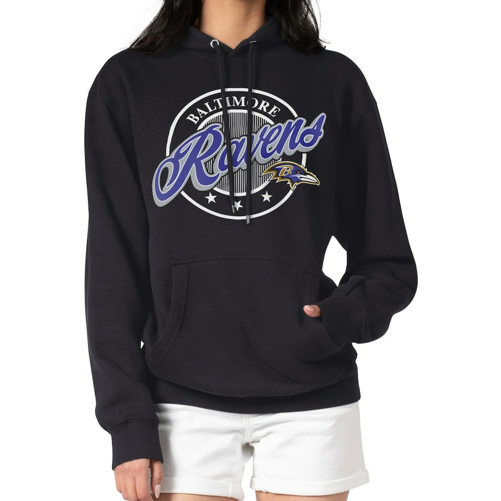 Baltimore Ravens G-III 4Her by Carl Banks Women's Pinstripe Circle Fleece Pullover Hoodie - Black outlet