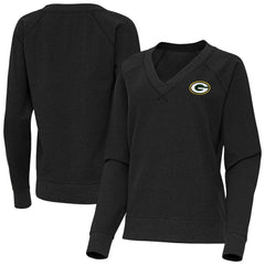 Green Bay Packers Antigua Women's Varsity Tri-Blend V-Neck Long Sleeve T-Shirt - Heather Black sale